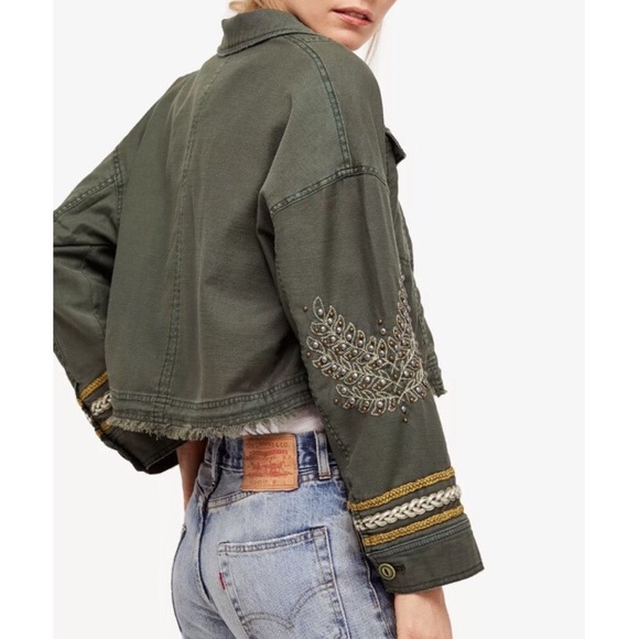 Free People Military Green Embroidered Jacket - Picture 2 of 4
